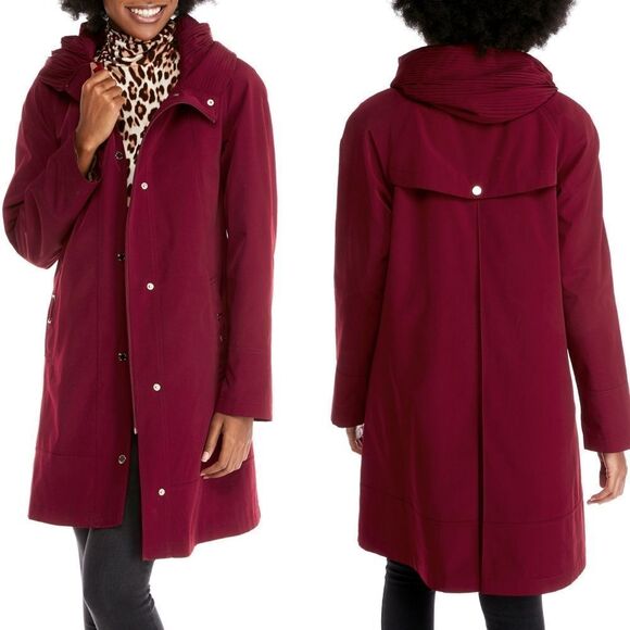 New! GALLERY Women's Pleated Hood Rain Coat With Removable Liner Red Size Small - Picture 1 of 4